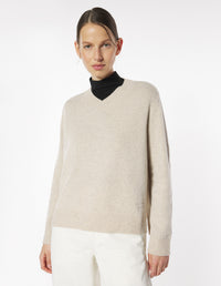 Merino Wool Comfort V-Neck Jumper - Light Beige Melange