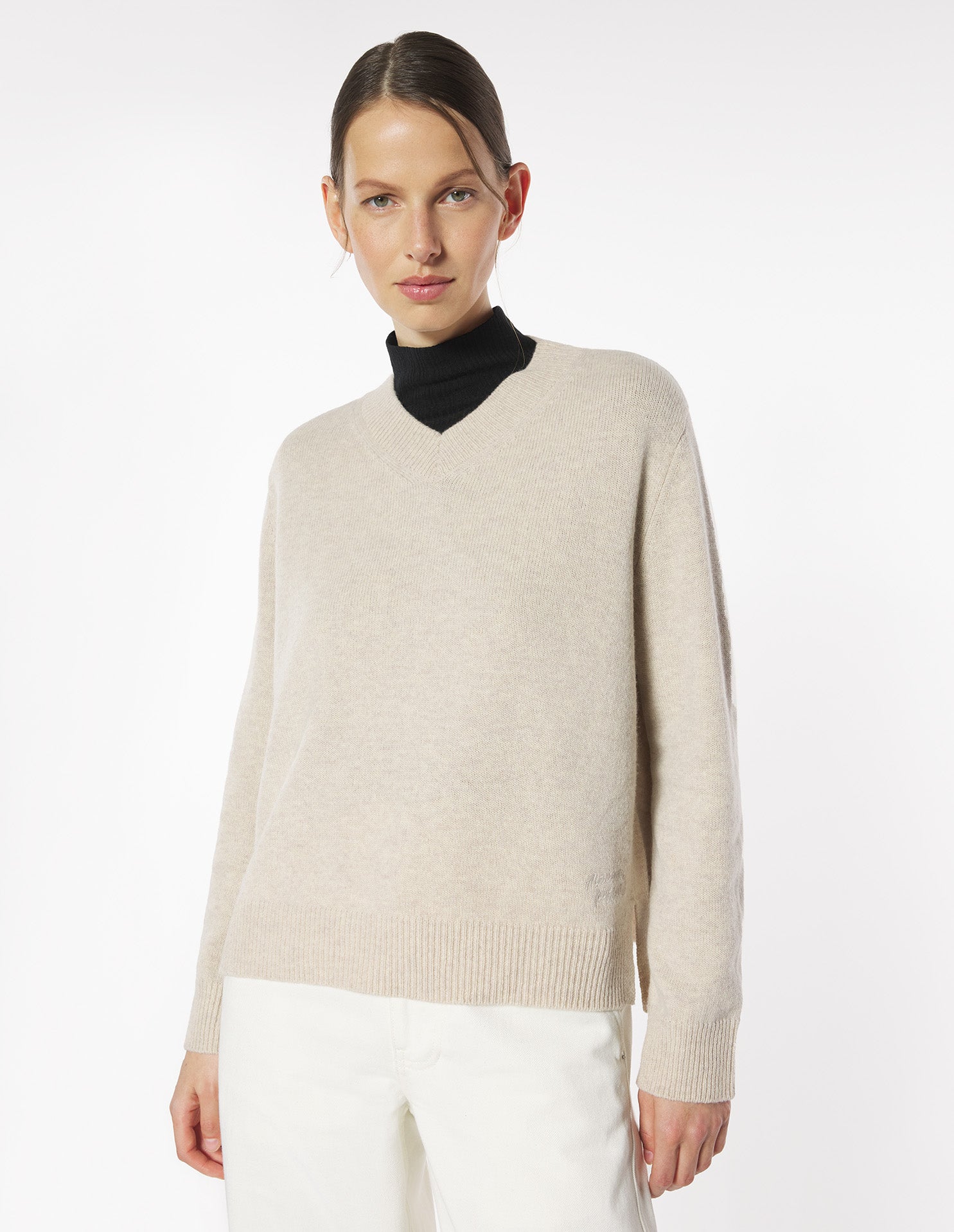 Merino Wool Comfort V-Neck Jumper - Light Beige Melange