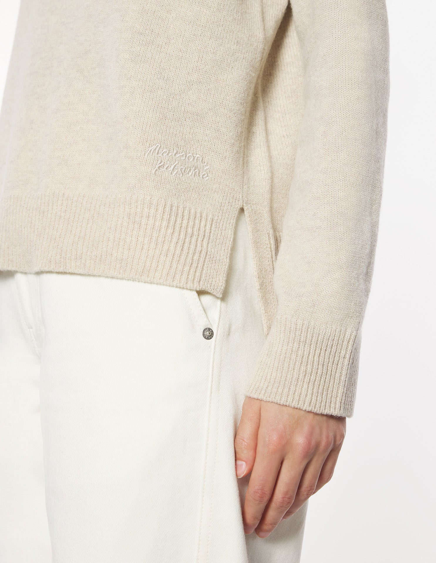Merino Wool Comfort V-Neck Jumper - Light Beige Melange