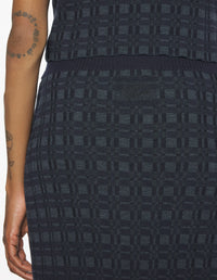 Merino Wool Rib Check Long Skirt - Navy/Medium Grey Melange