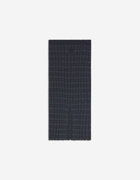 Merino Wool Rib Check Long Skirt - Navy/Medium Grey Melange
