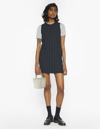 Merino Wool Rib Check Mini Dress - Navy/Medium Grey Melange