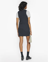 Merino Wool Rib Check Mini Dress - Navy/Medium Grey Melange