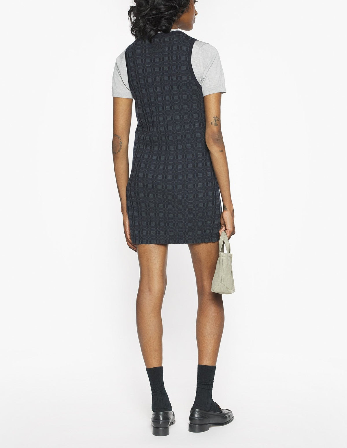 Robe courte à carreaux en laine - Navy & Medium Grey
