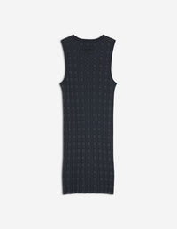 Merino Wool Rib Check Mini Dress - Navy/Medium Grey Melange