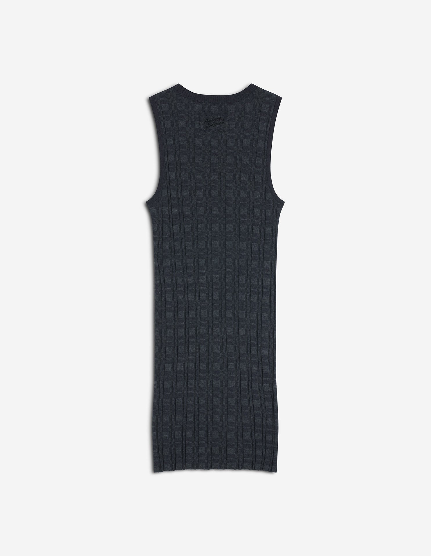 Merino Wool Rib Check Mini Dress - Navy/Medium Grey Melange