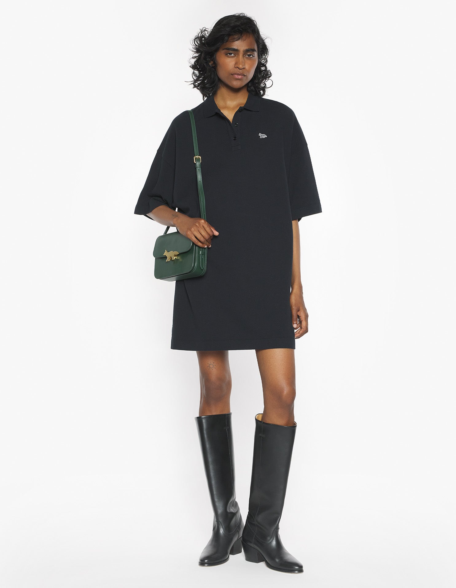 Baby Fox Oversize Polo Dress - Black