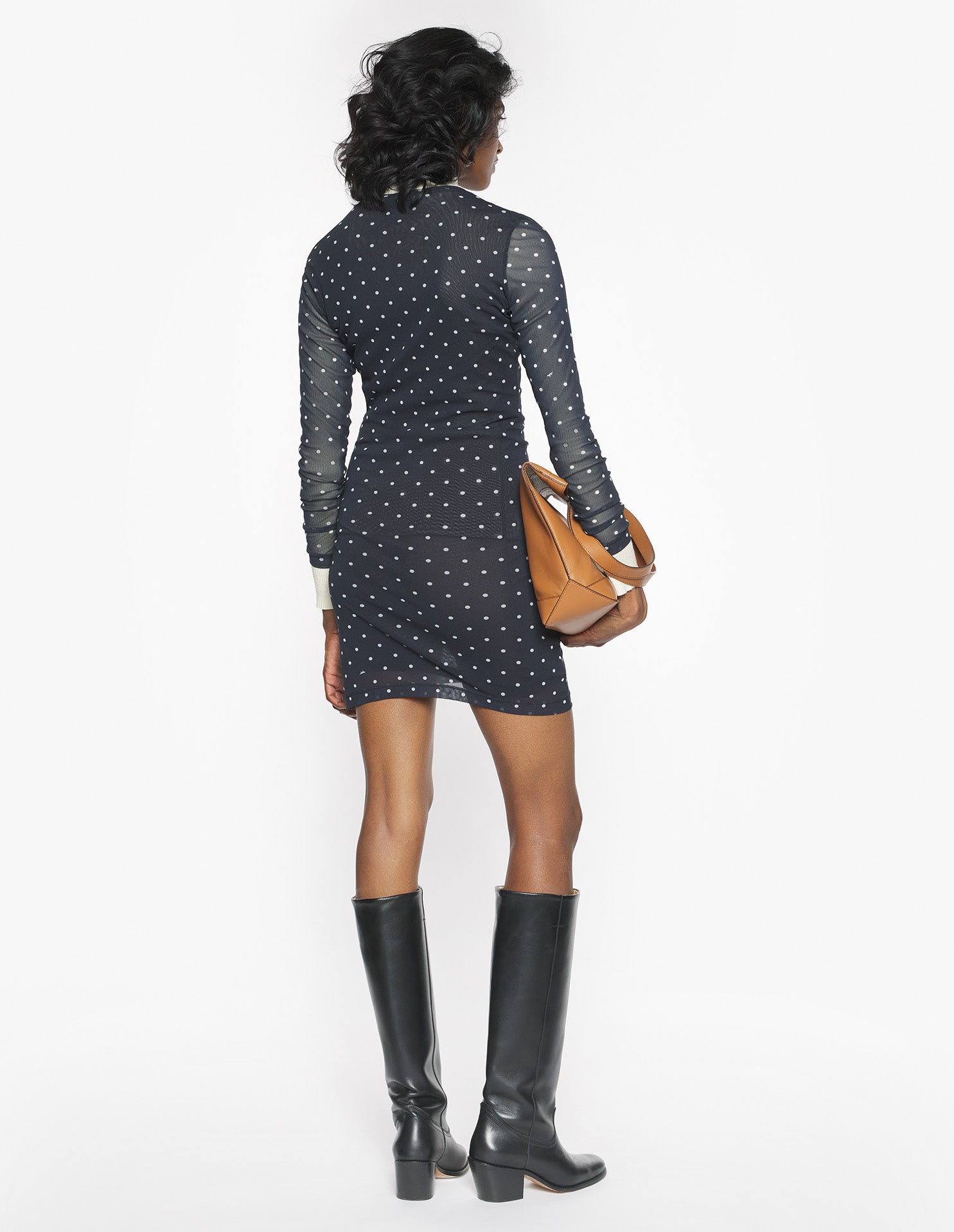 Polka Dot Mesh Mini Dress - Black/White