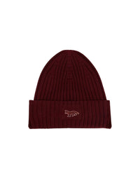 Wool hat with embroidered badge - Red Brown