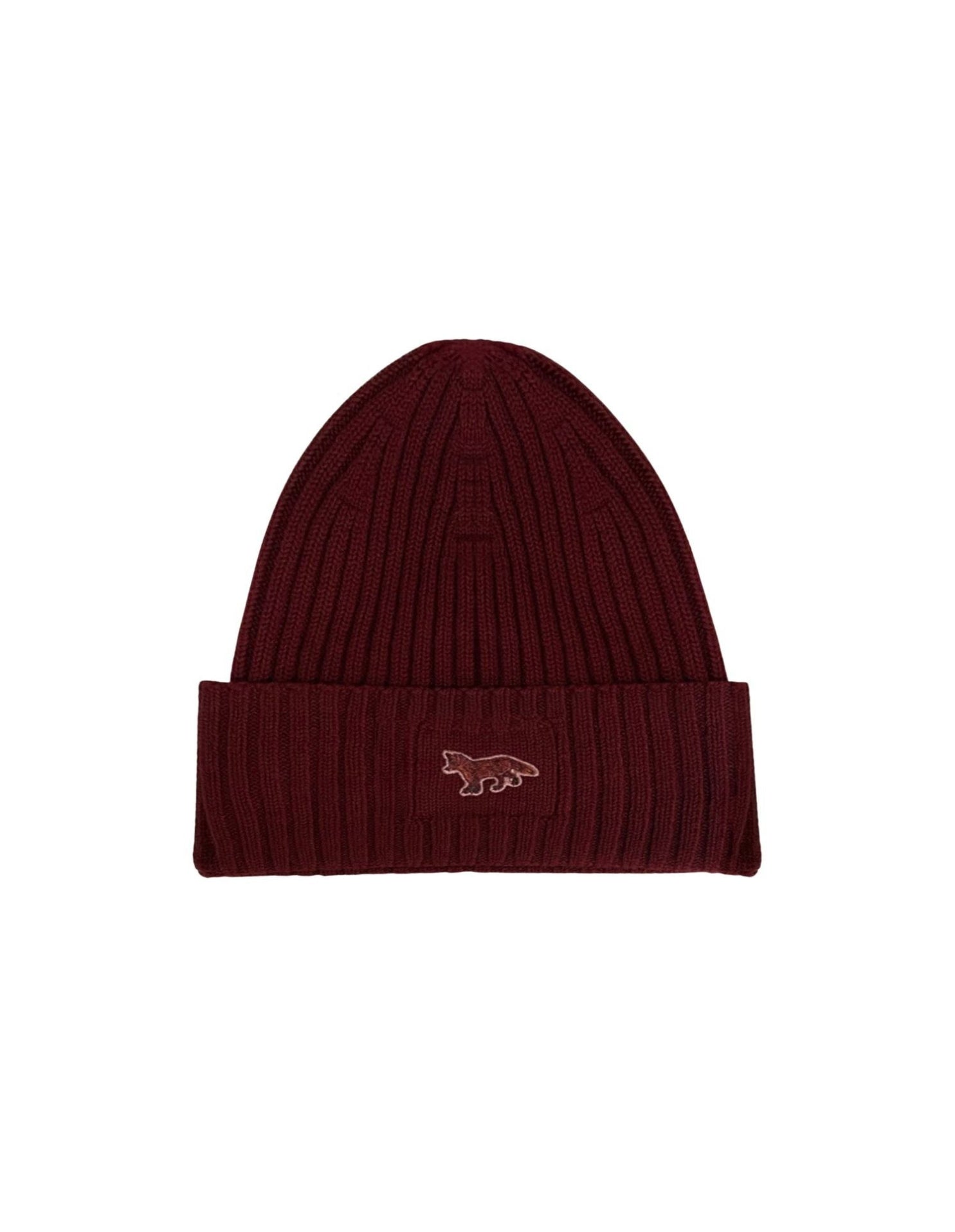 Wool hat with embroidered badge - Red Brown