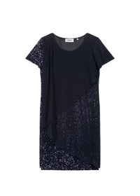 Robe courte à paillettes en soie - Marine