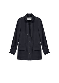 Veste saharienne mi-longue en soie - Marine