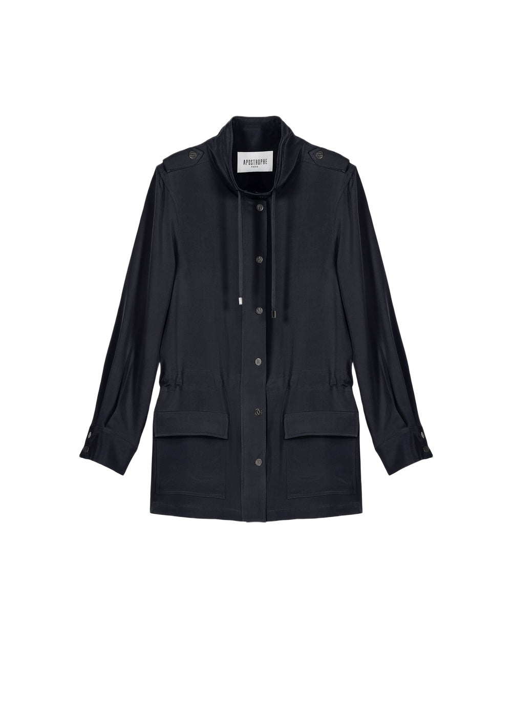 Veste saharienne mi-longue en soie - Marine