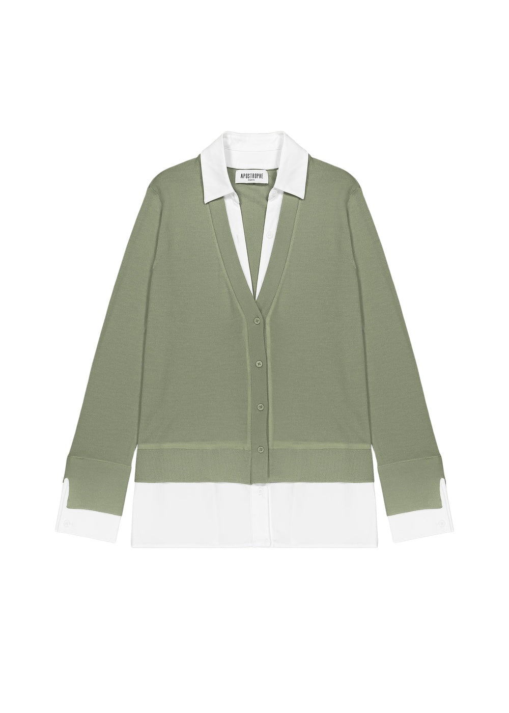 Gilet à détails chemise en laine - Kaki