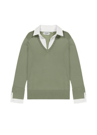 Pull à détail chemise en laine - Kaki