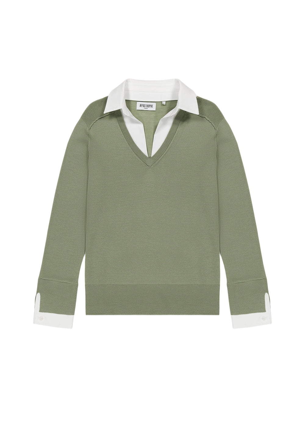 Pull à détail chemise en laine - Kaki