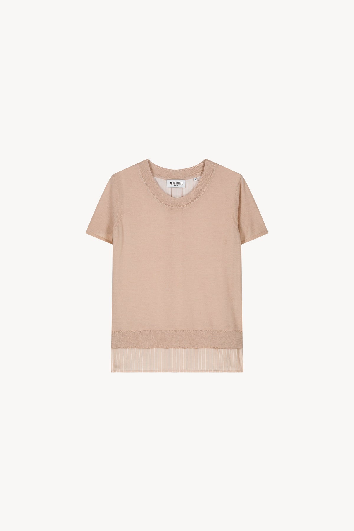 Top manches courtes bi-matiere - Beige Moyen