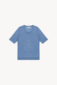 Top manches courtes bi-matiere - Bleu Denim