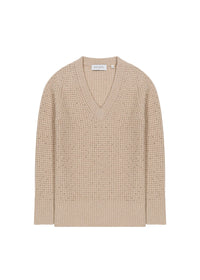 Pull col V ajouré en cachemire - Beige