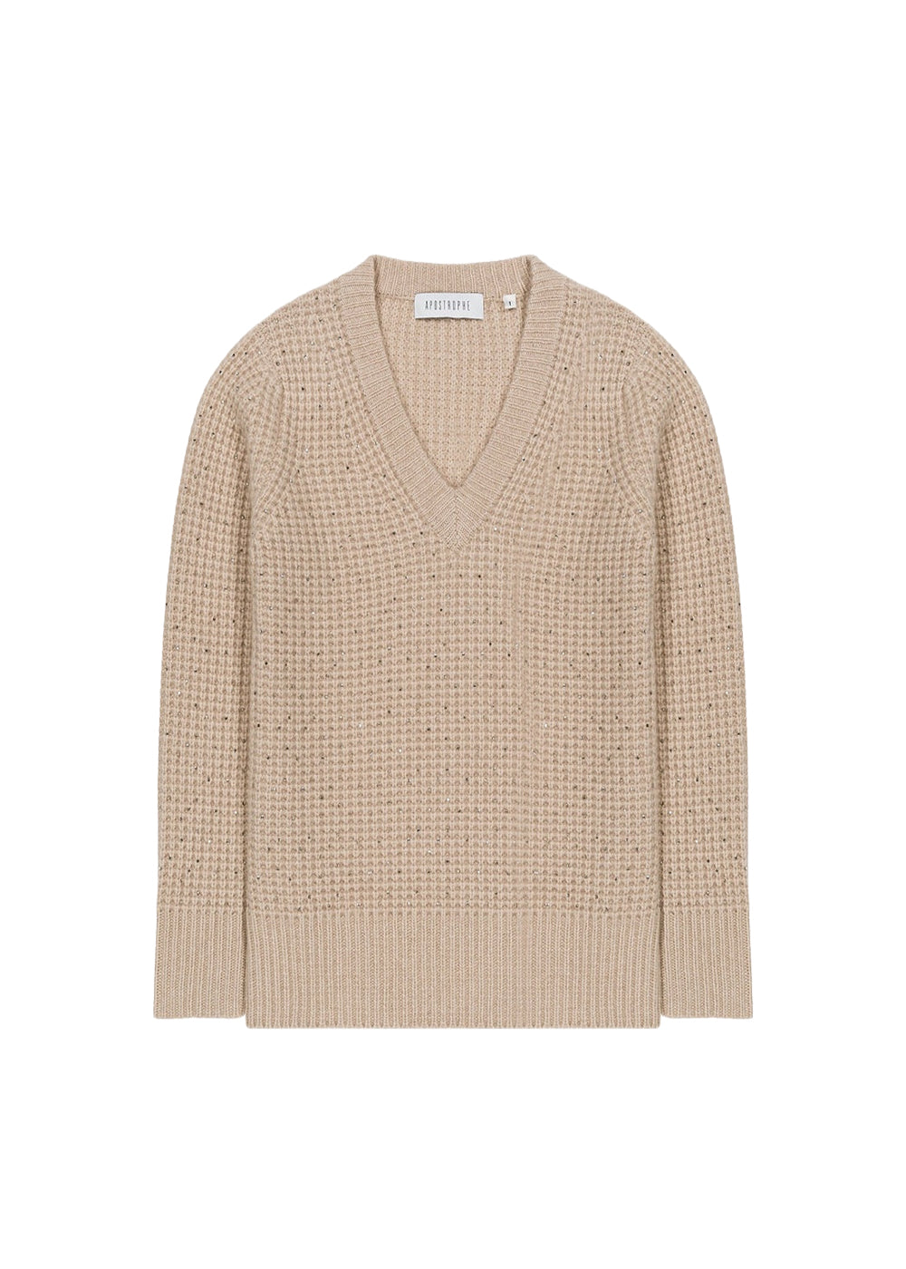 Pull col V ajouré en cachemire - Beige
