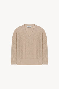 Pull col v avec strass - Beige Moyen