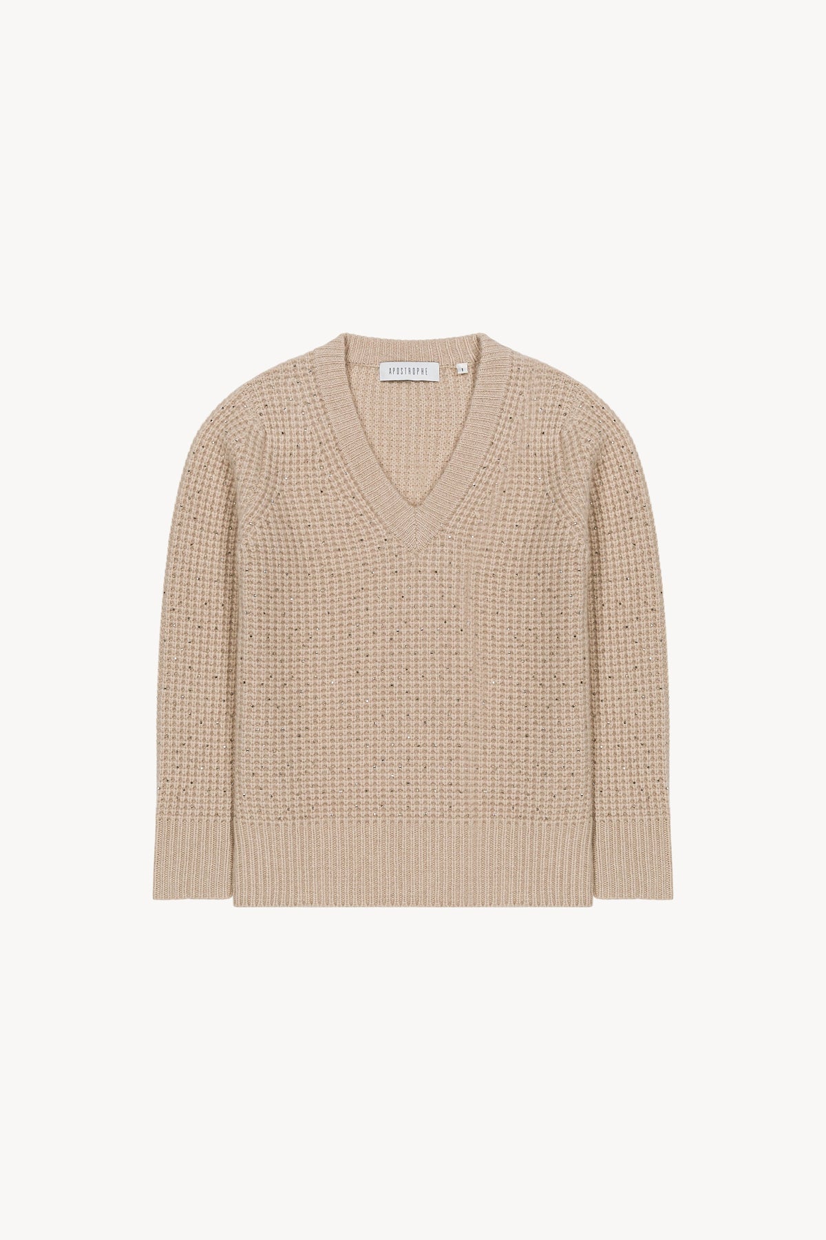 Pull col v avec strass - Beige Moyen