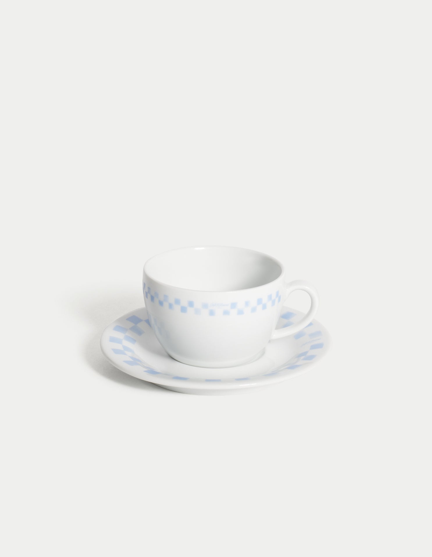 Checkerboard Porcelain Coffee Cup And Saucer - Grey Blue
