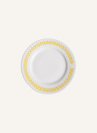 Checkerboard Porcelain Desert Plate - White/Lemonade