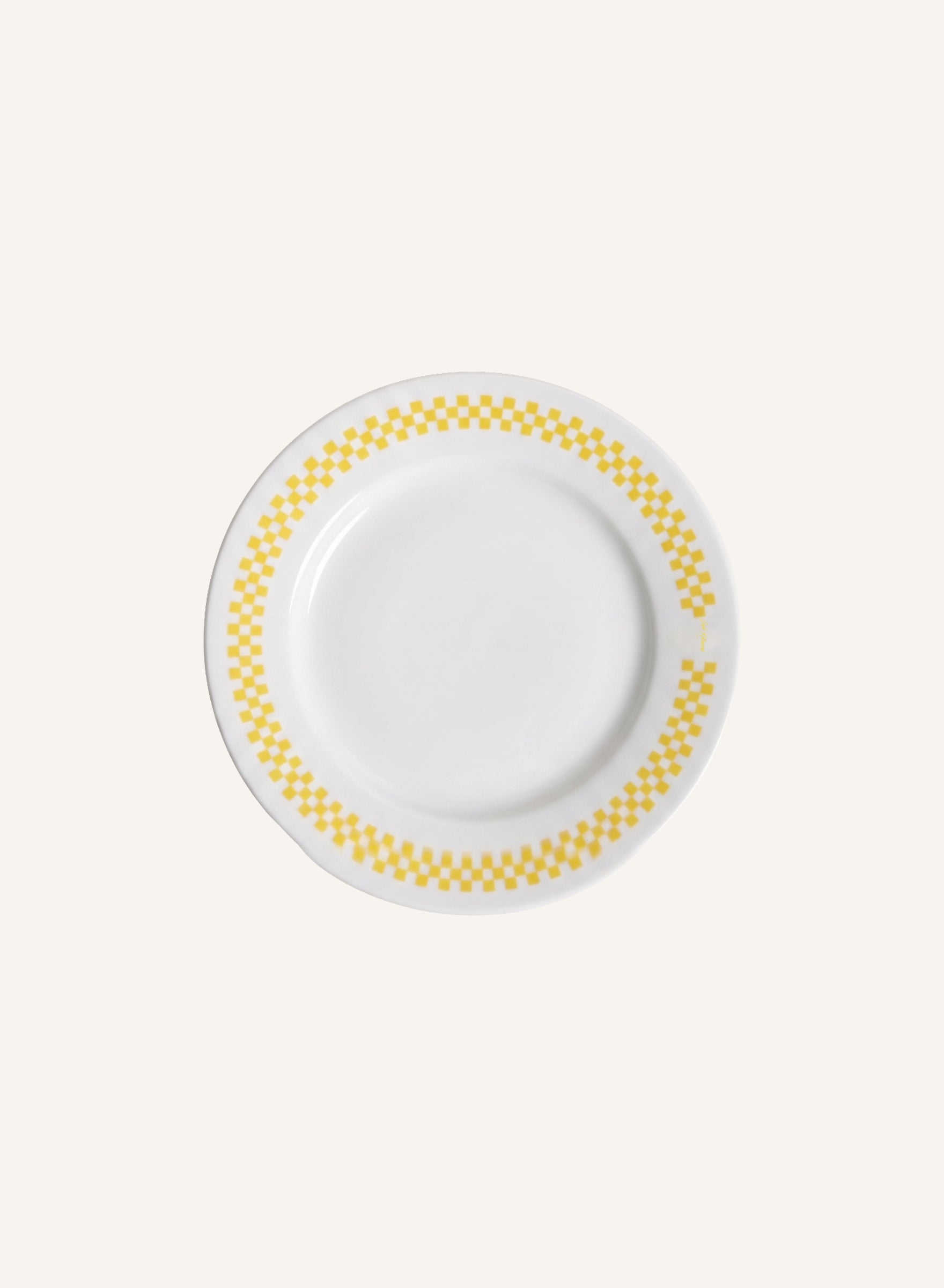 Checkerboard Porcelain Desert Plate - White/Lemonade