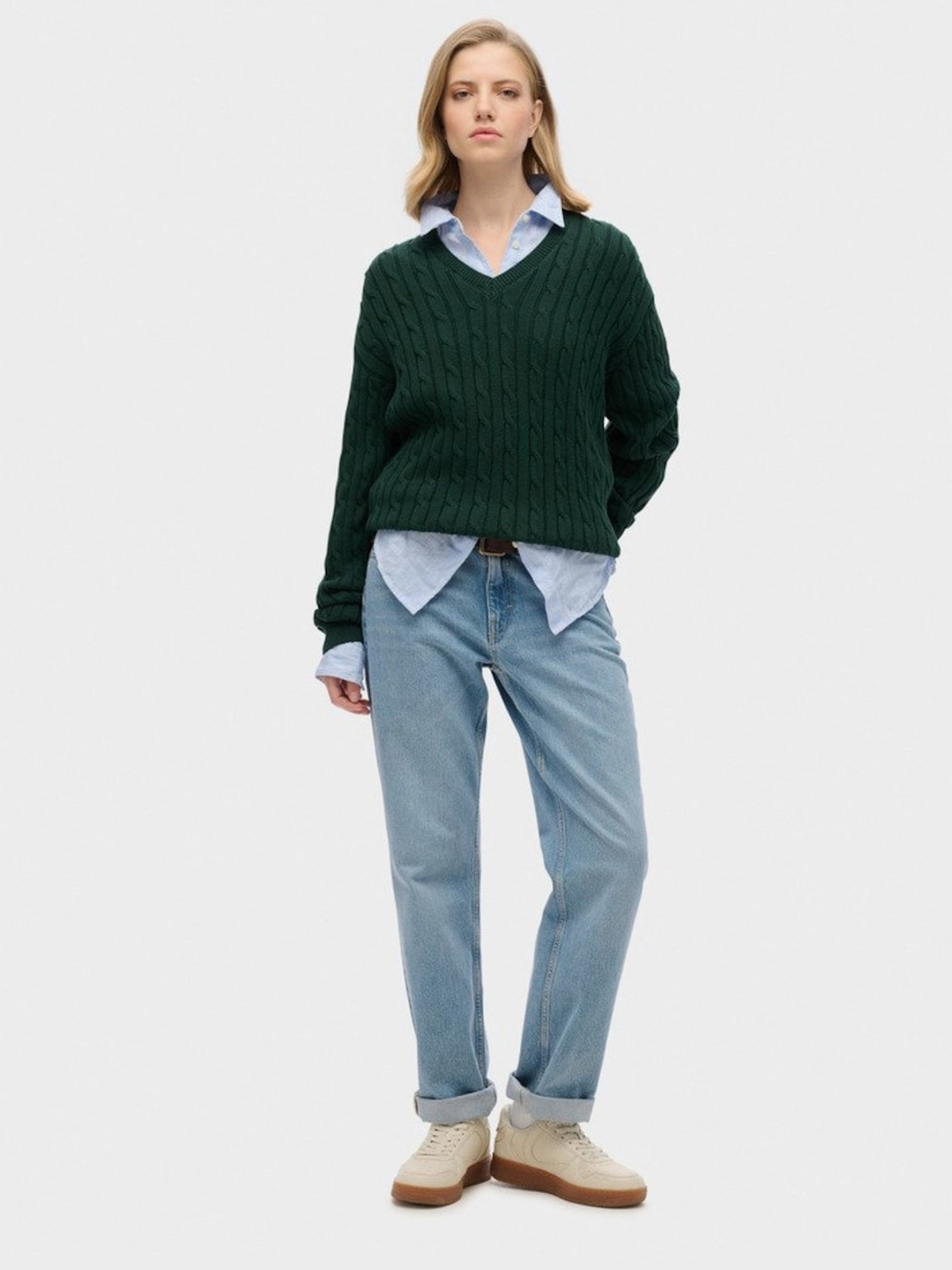 Wool and cashmere V-neck jumper - Moss Agate