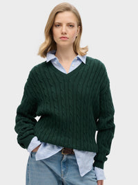 Wool and cashmere V-neck jumper - Moss Agate