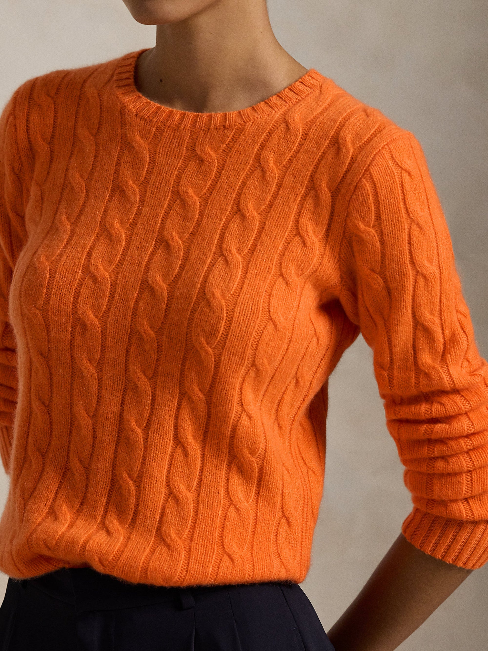 Twisted wool blend round neck jumper - College Orange Heather