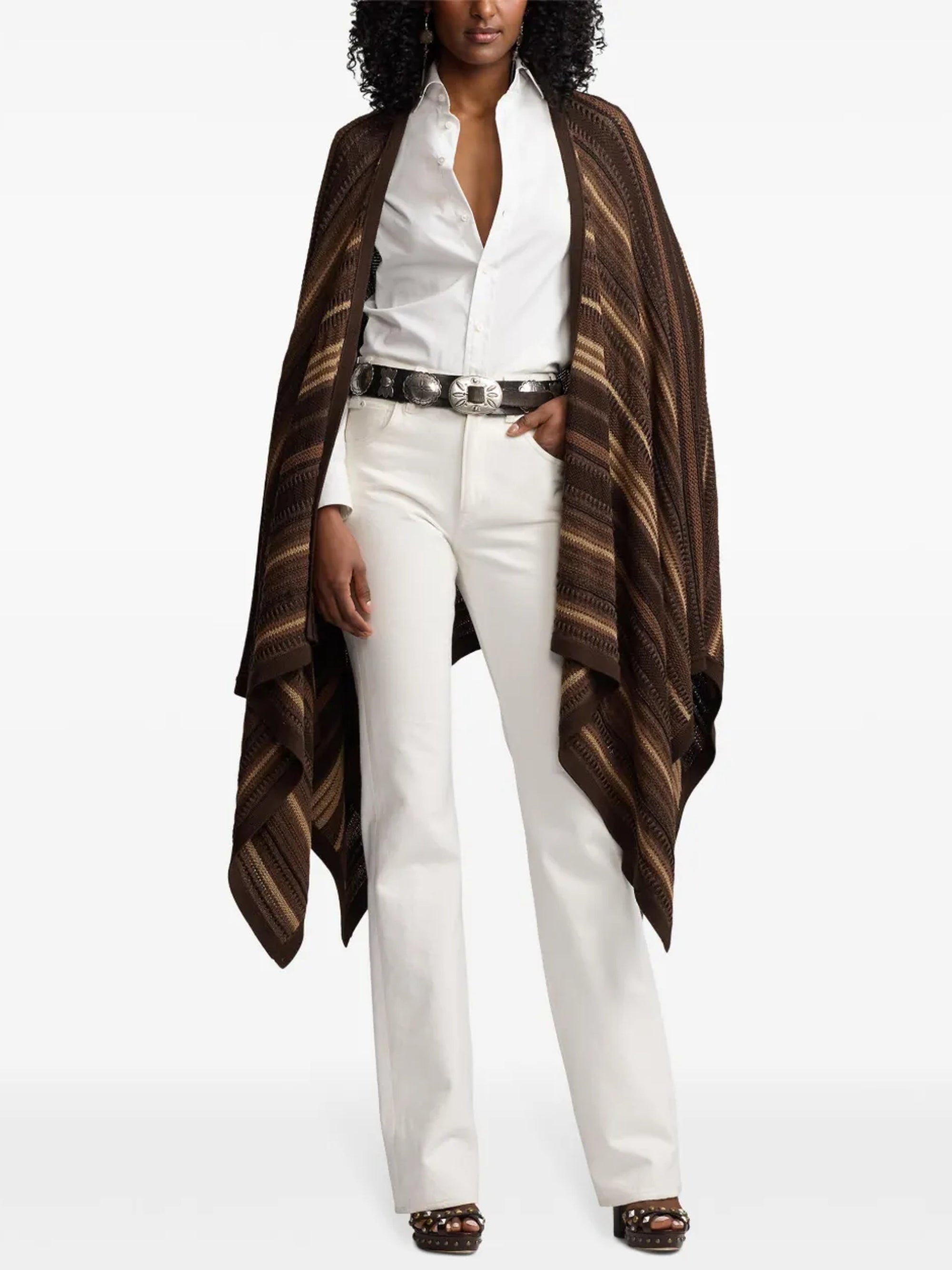 Pull Ruana en soie mélangée texturée - Mocha Multicolore