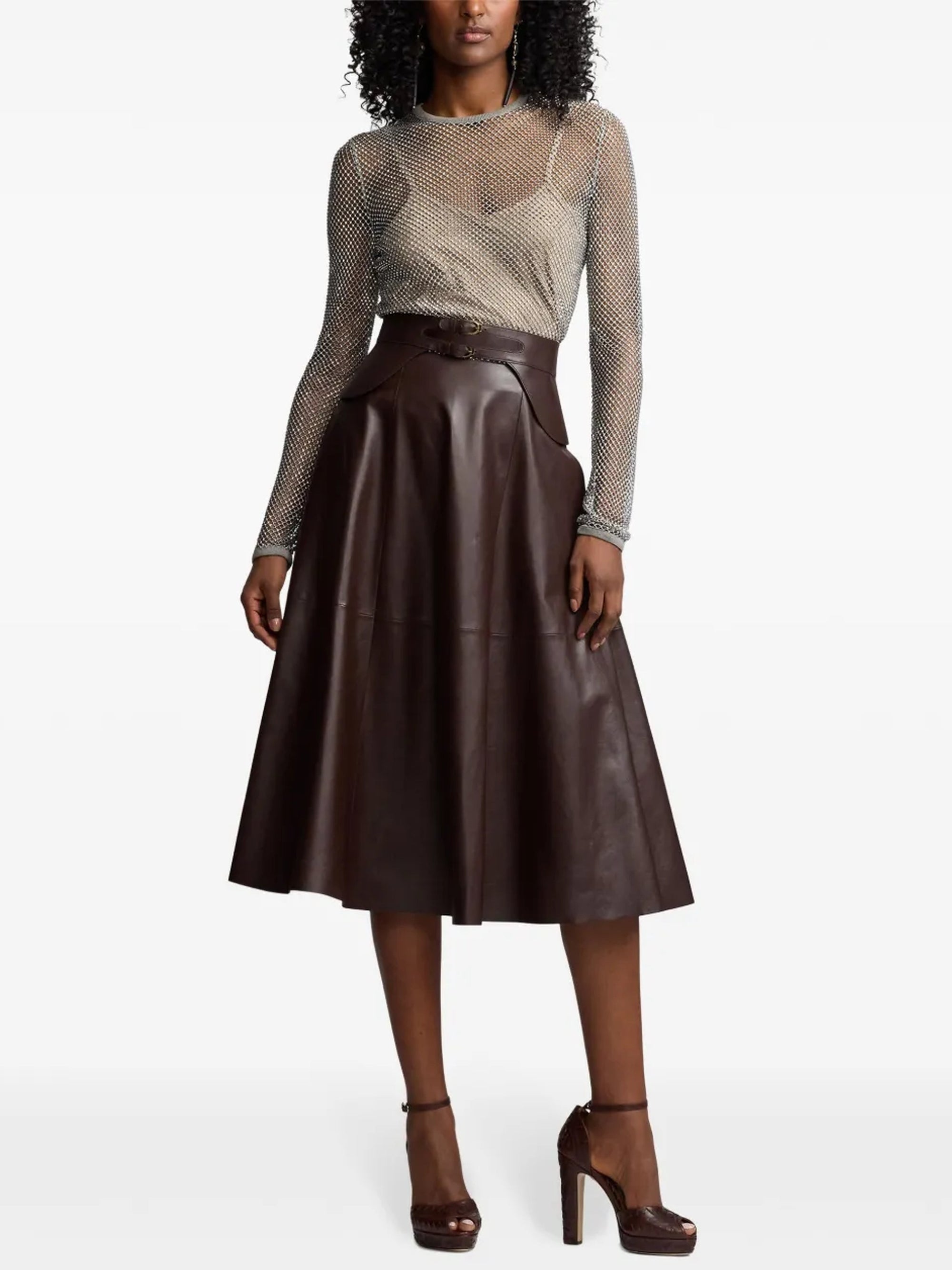 Jupe Millie à boucle en cuir - Mocha