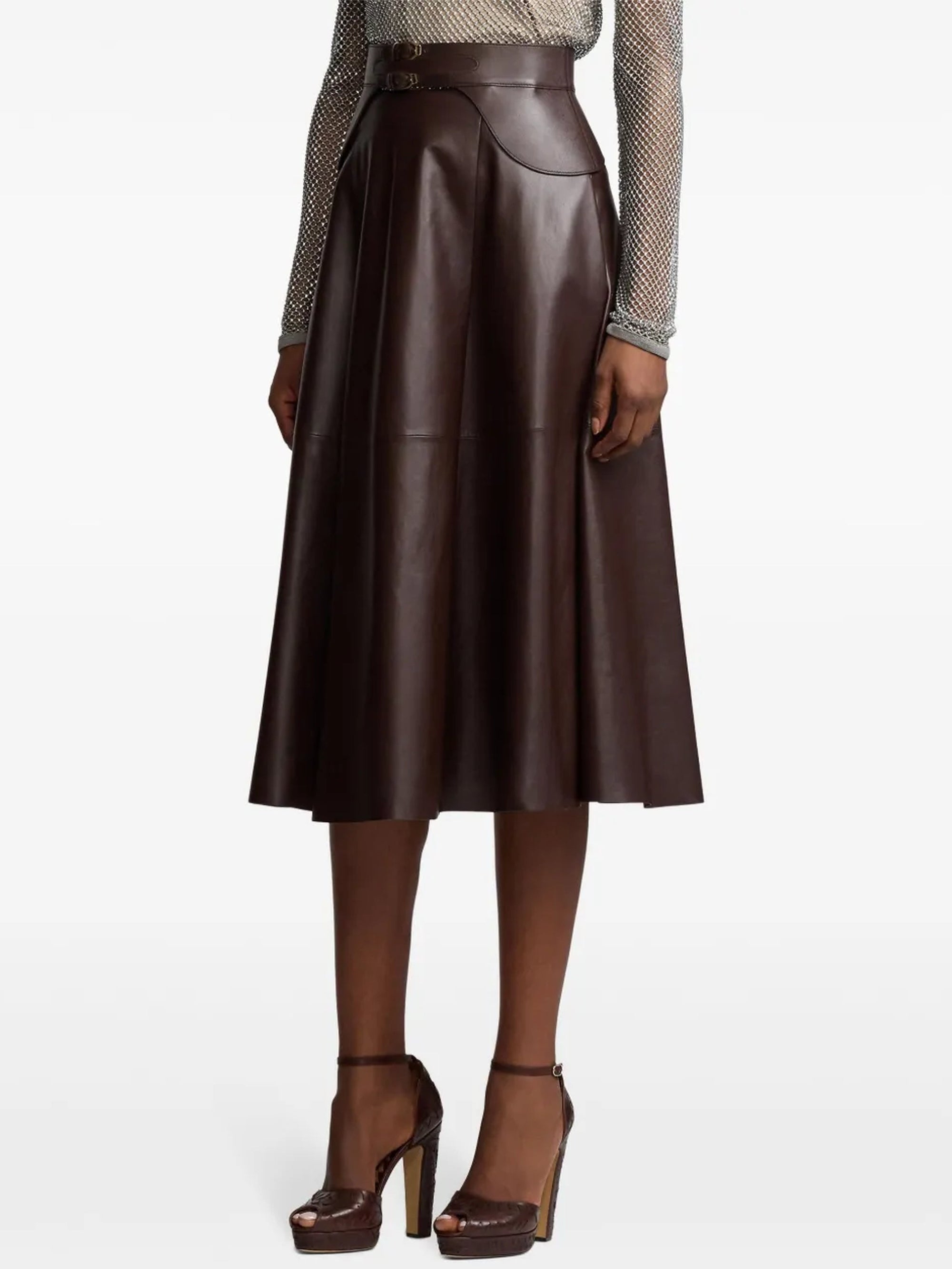Jupe Millie à boucle en cuir - Mocha