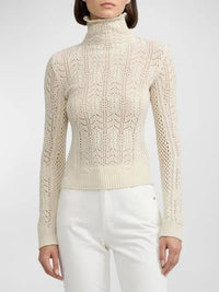 Cashmere pointelle funnel neck jumper - Classic Cream