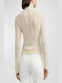 Cashmere pointelle funnel neck jumper - Classic Cream