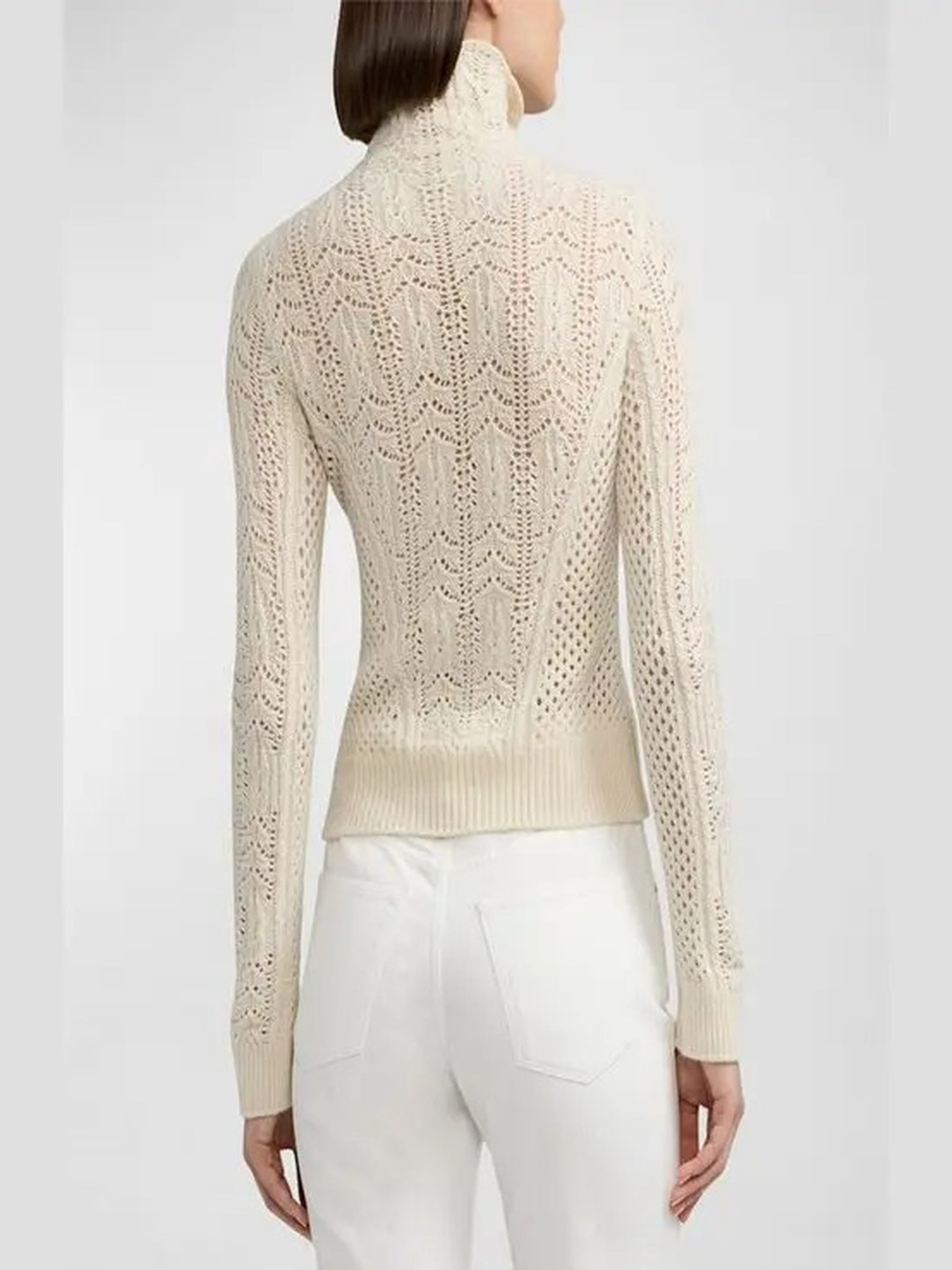Cashmere pointelle funnel neck jumper - Classic Cream