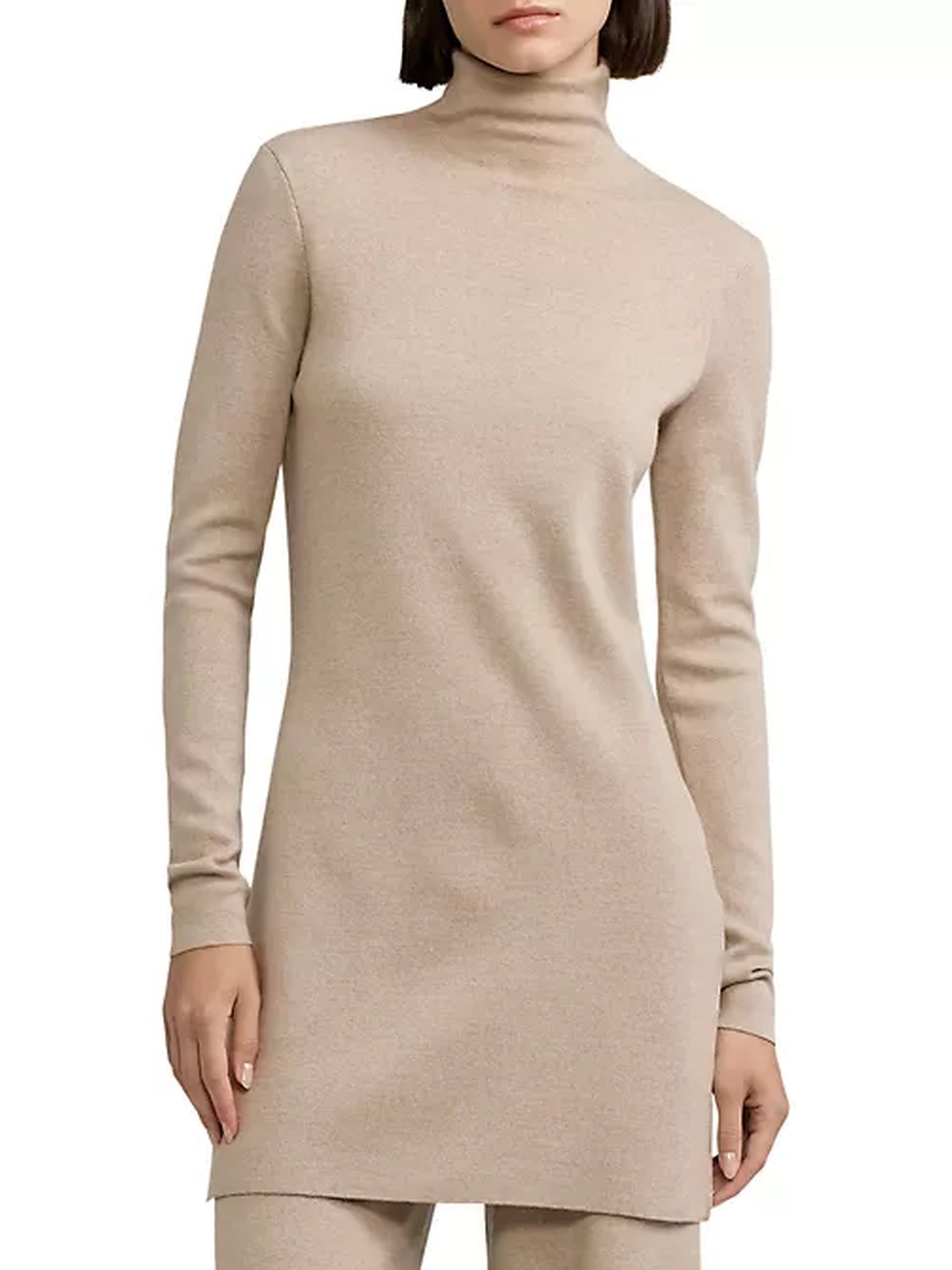 Pull tunique col cheminée en laine mérinos - Mineral Melange