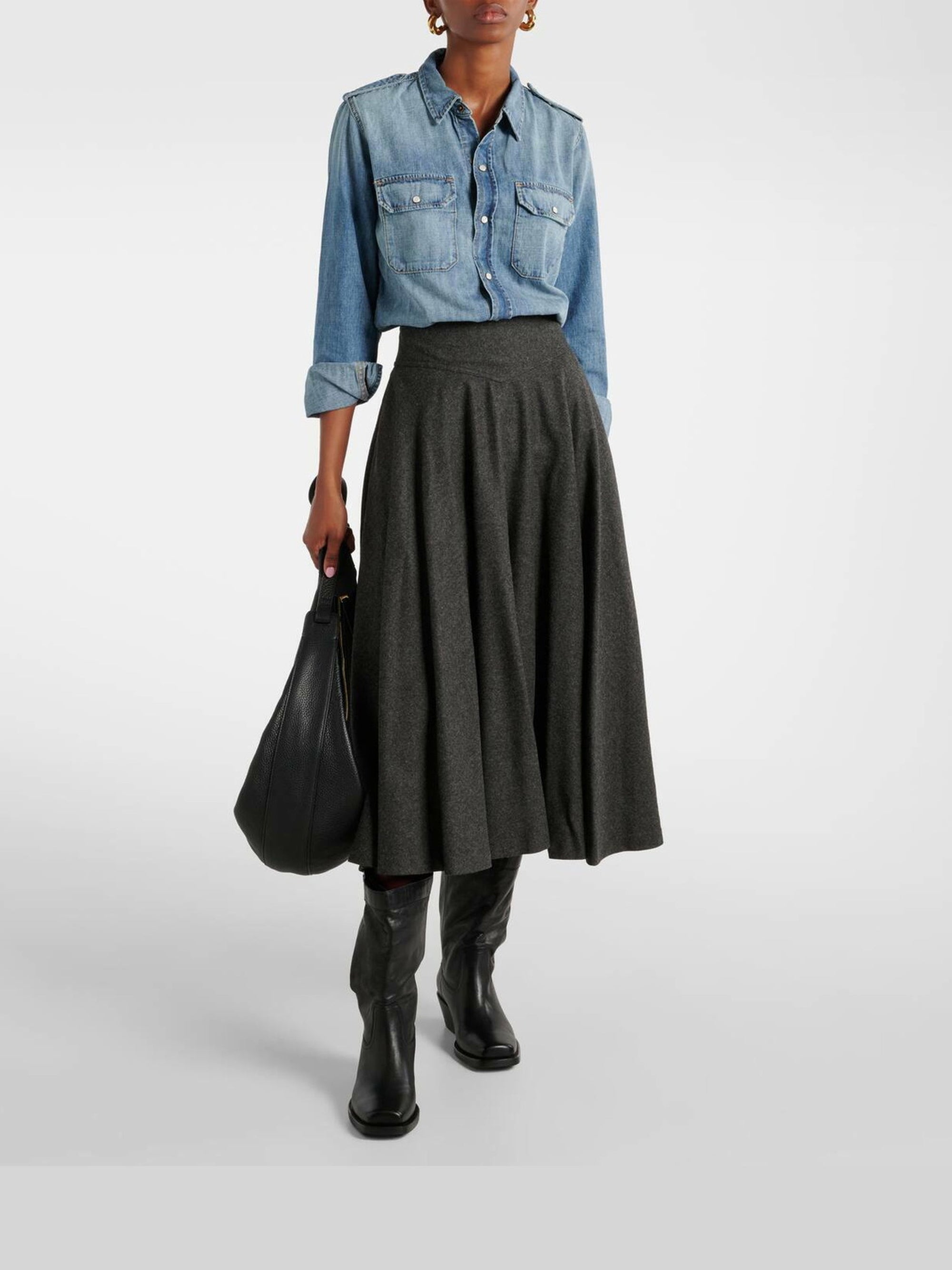Jupe Jennine en flanelle de laine - Medium Grey