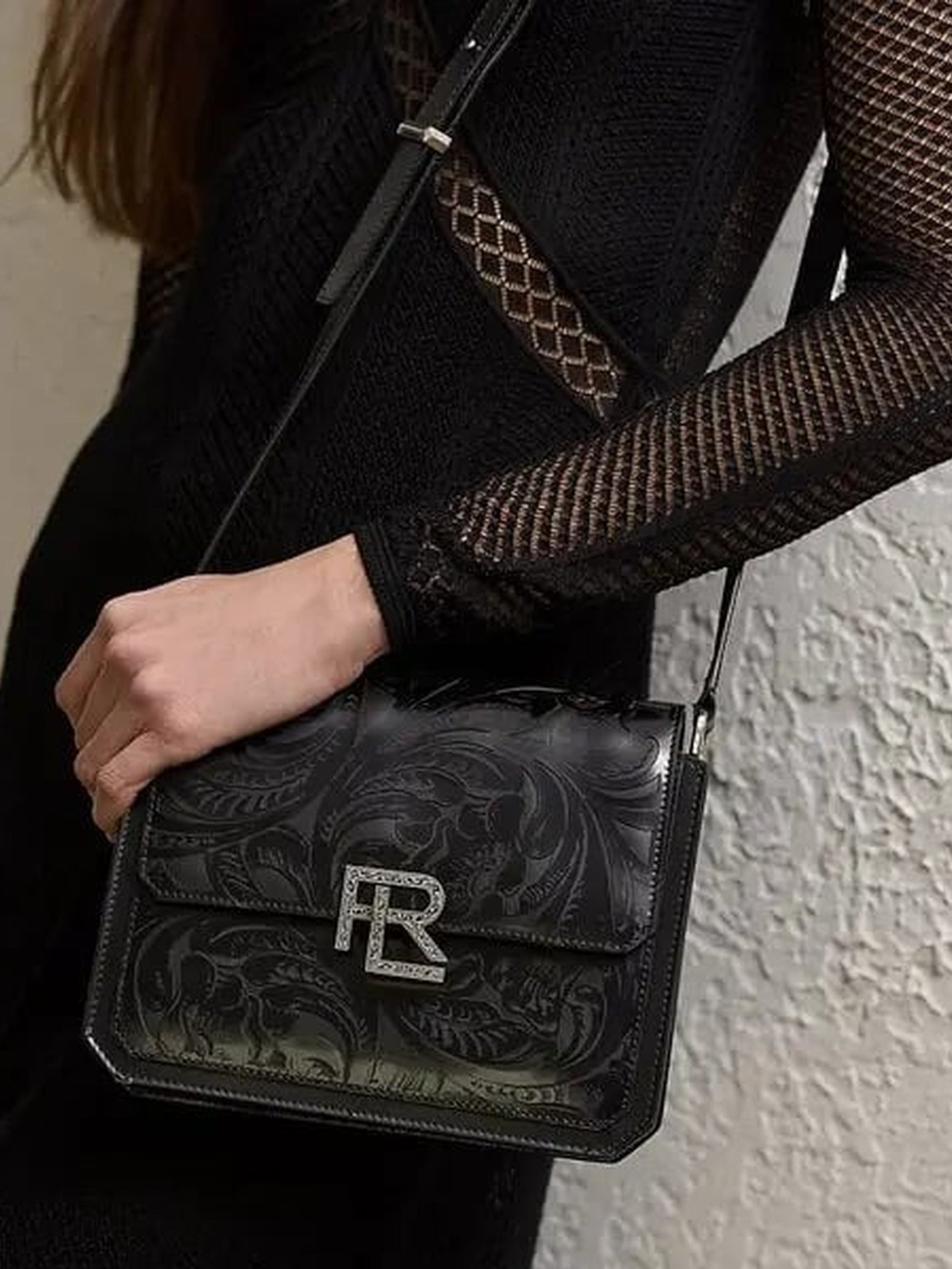 Sac bandoulière RL 888 en cuir repoussé - Black