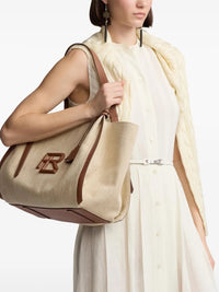Cabas RL 888 tissé lin et bordures en cuir - Natural & Gold