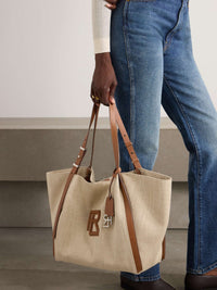Cabas RL 888 tissé lin et bordures en cuir - Natural & Gold