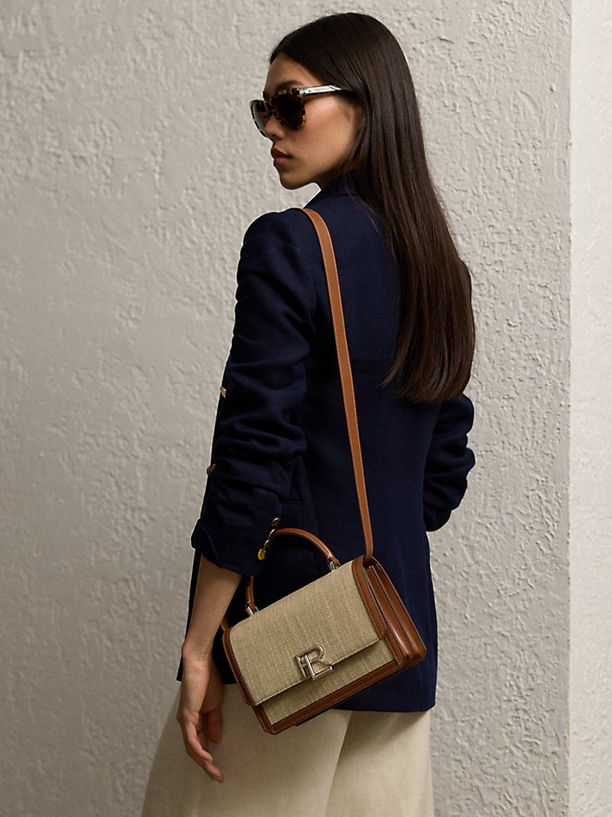 Sac porté main tissé RL 888 en lin - Natural & Rl Gold