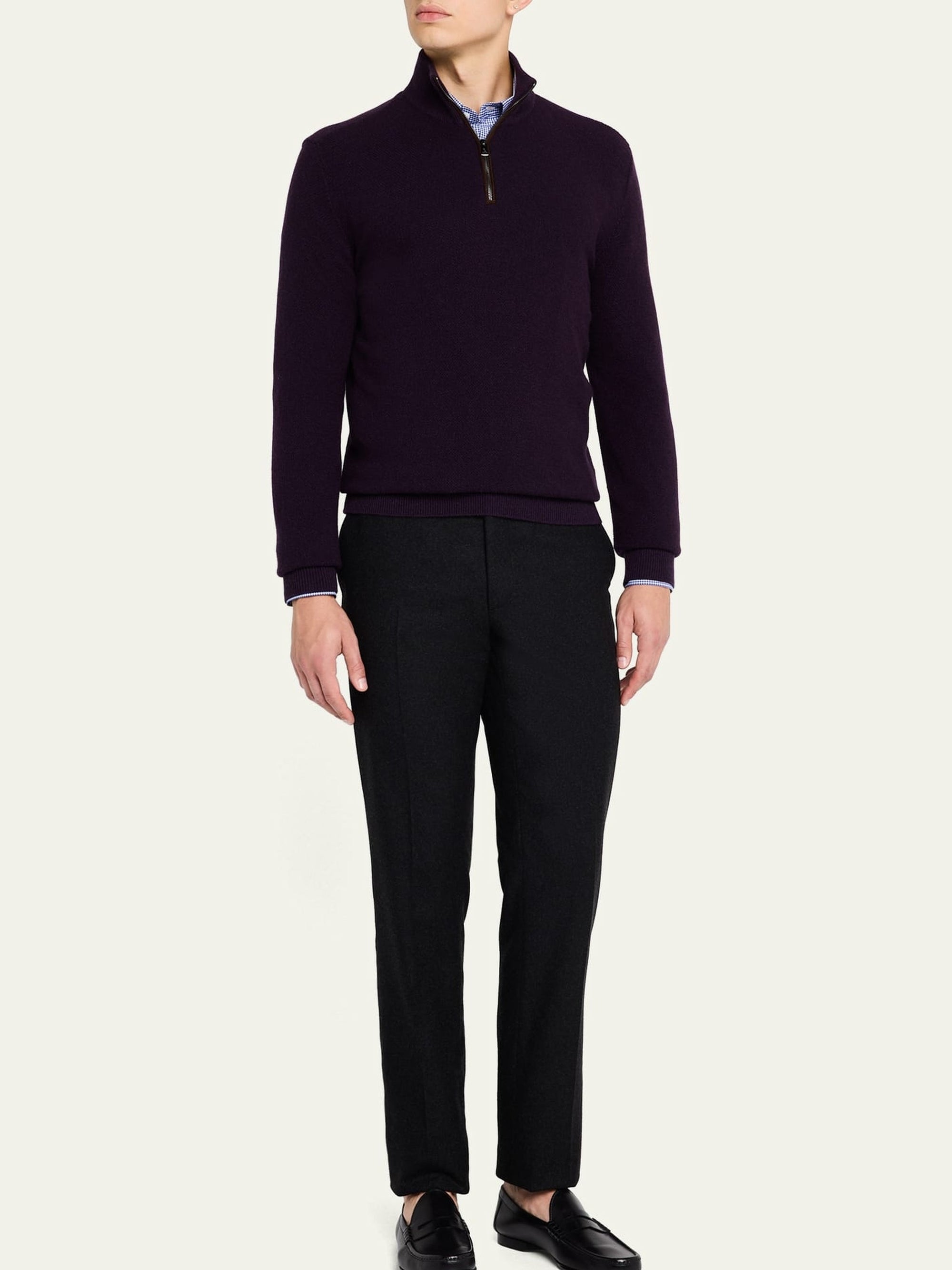 Pull demi-zippé cachemire œil-de-perdrix - Manor Purple Multi