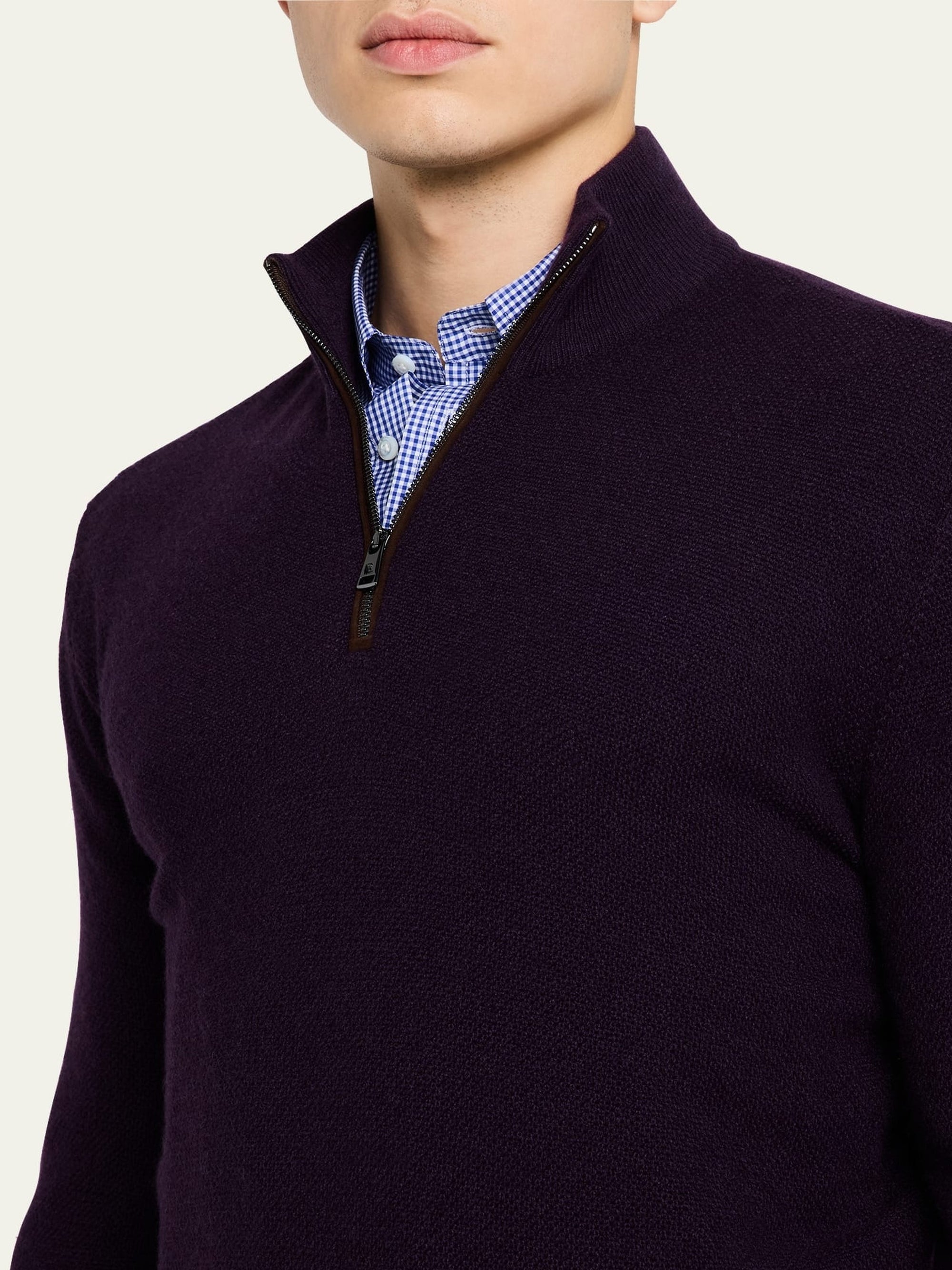 Pull demi-zippé cachemire œil-de-perdrix - Manor Purple Multi