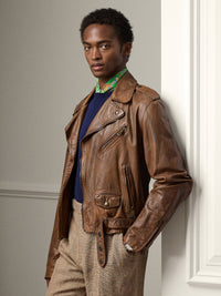 Veste moto Locklear en cuir - Gold