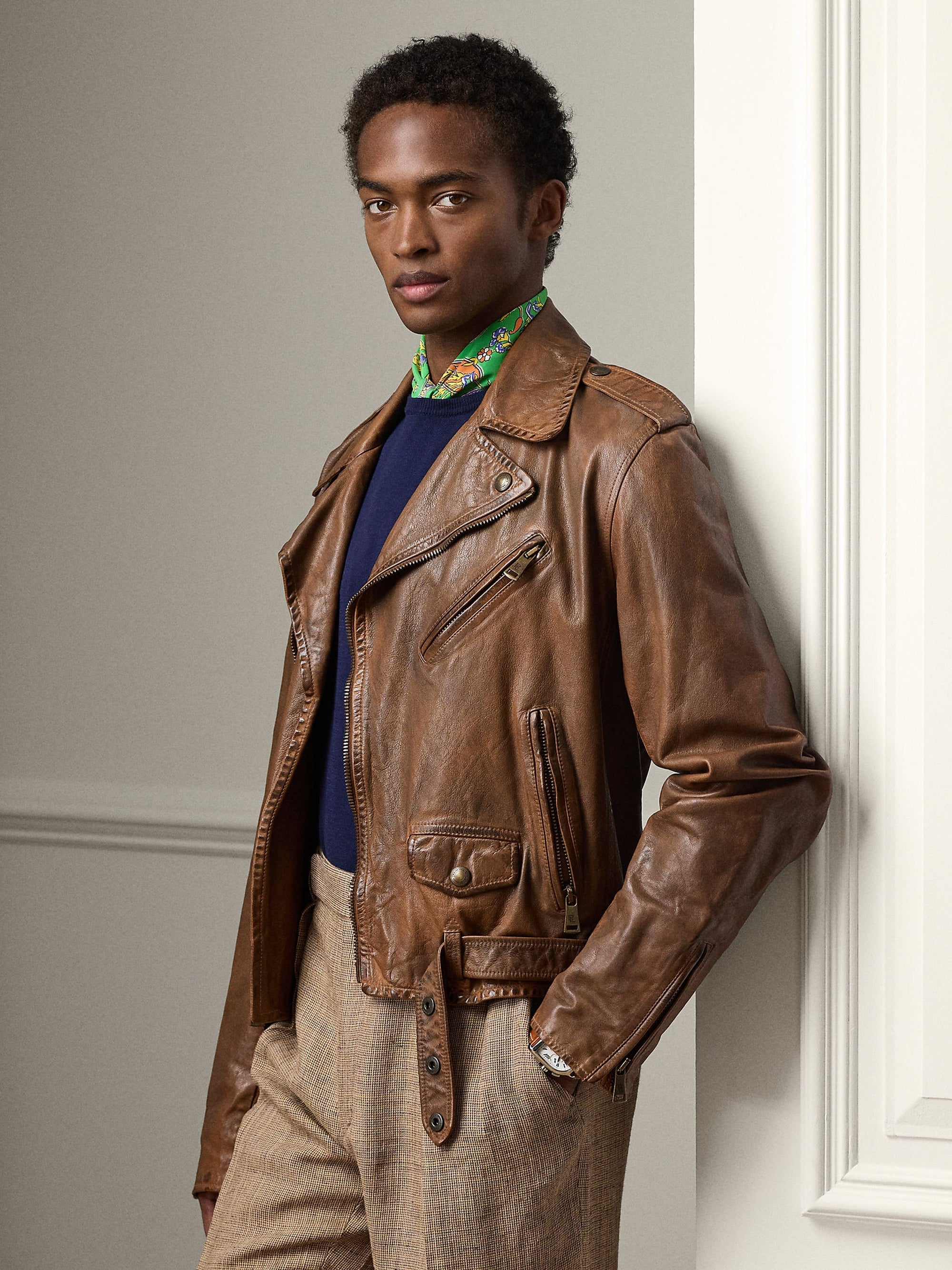 Veste moto Locklear en cuir - Gold