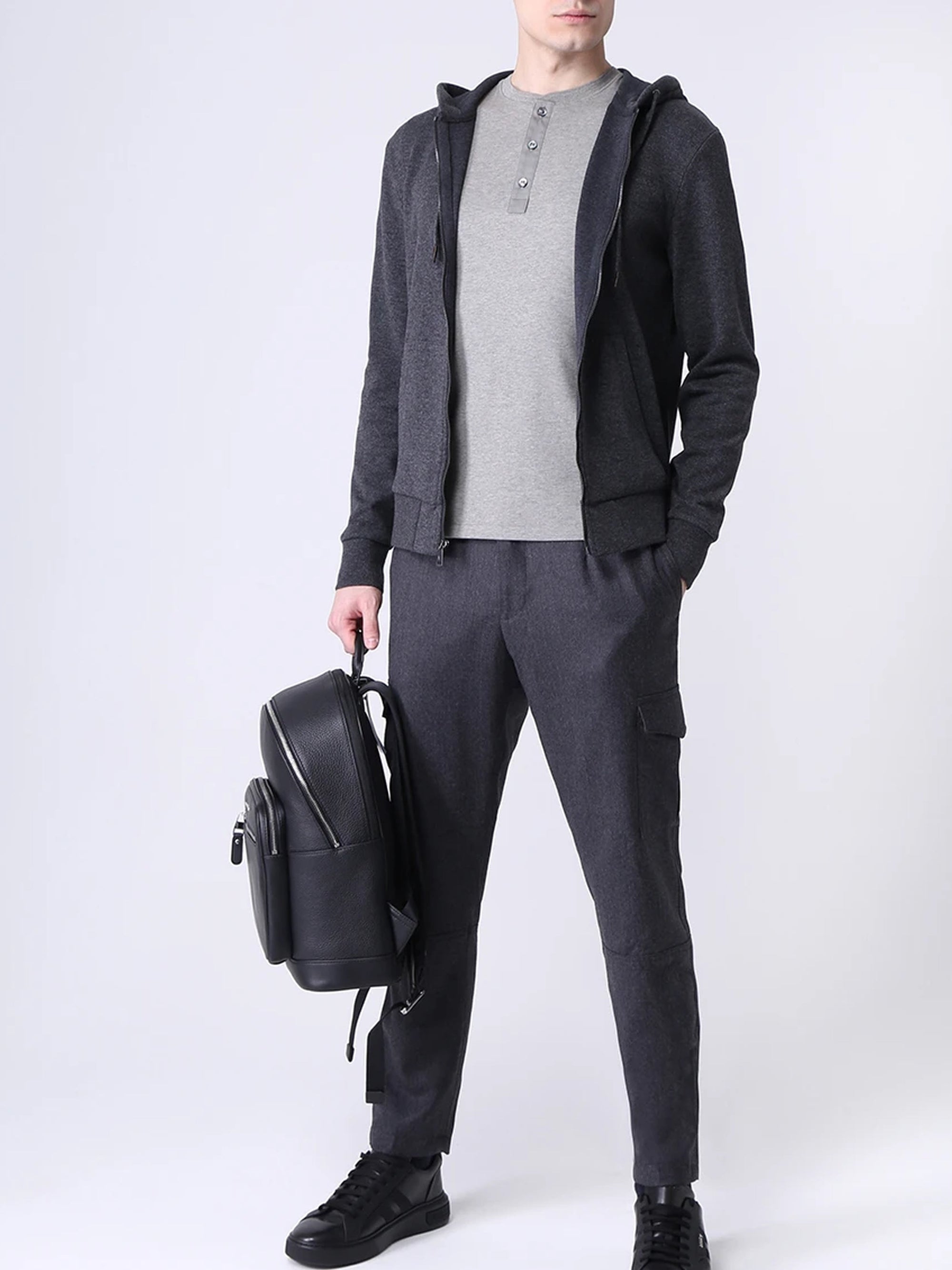 Sweat à capuche en maille double - Dark Grey Melange