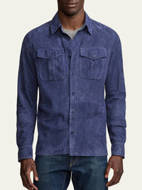 Surchemise à motif écossais en daim - Crown Blue Melange
